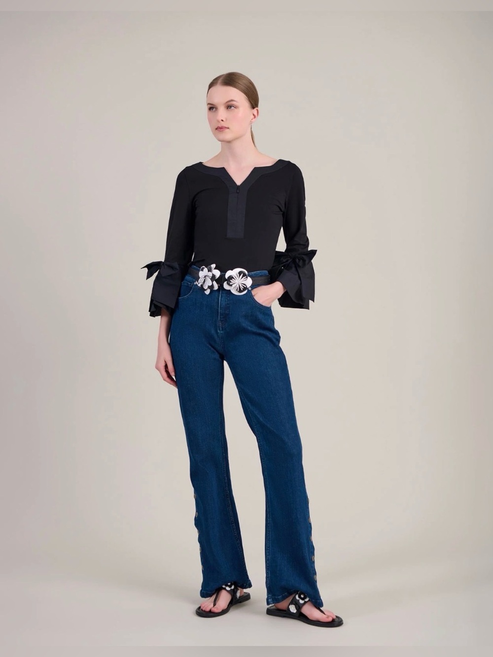 ANNE FONTAINE Clissa Top in Black 3/4 Sleeve, Size 46/14 US